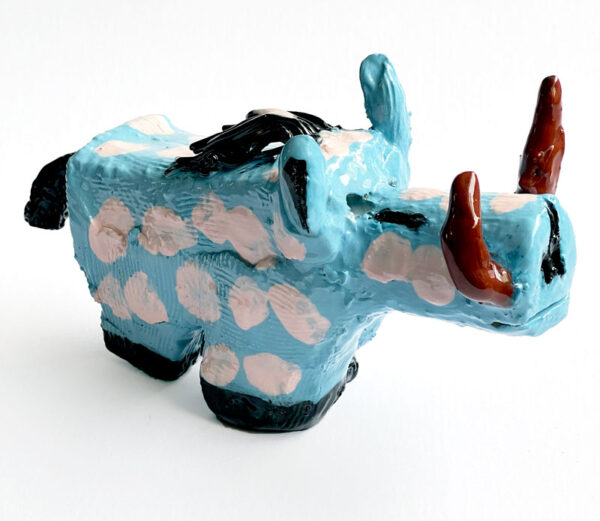 Blue Warthog ceramic sculpture by Boyd Dymchuck