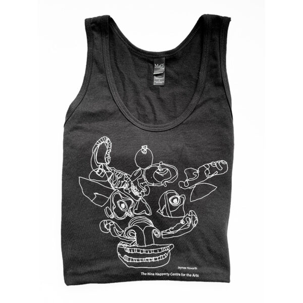 Black tank top with a white dragon drawing by Jaymee Howarth