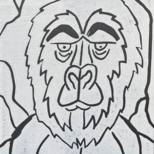 Black and white gorilla lino print by Steven Niles