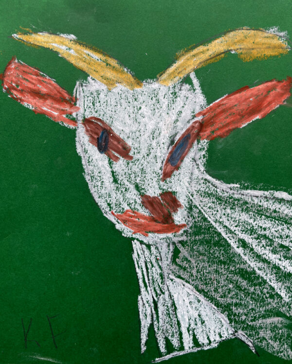 Goat drawing on green paper