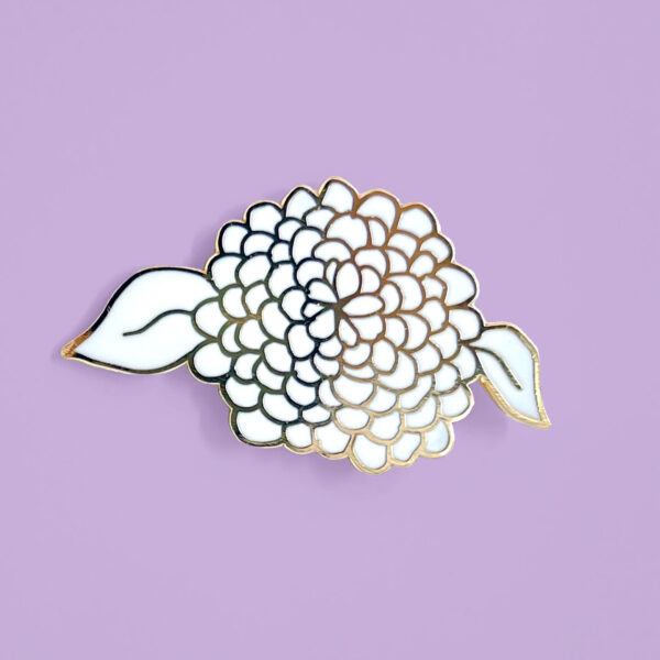 White and gold hydrangea pin