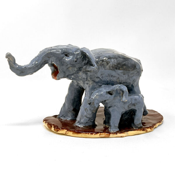 Ceramic sculpture of two elephants